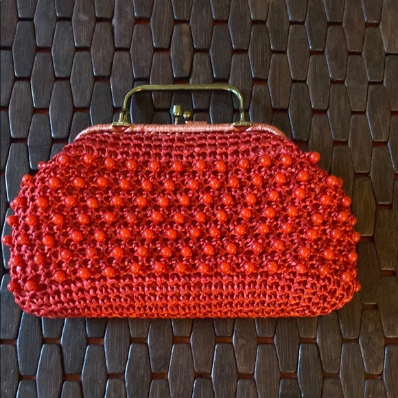 Lewis Imports Handbags - Lewis Imports Elegant Red Beaded Clutch